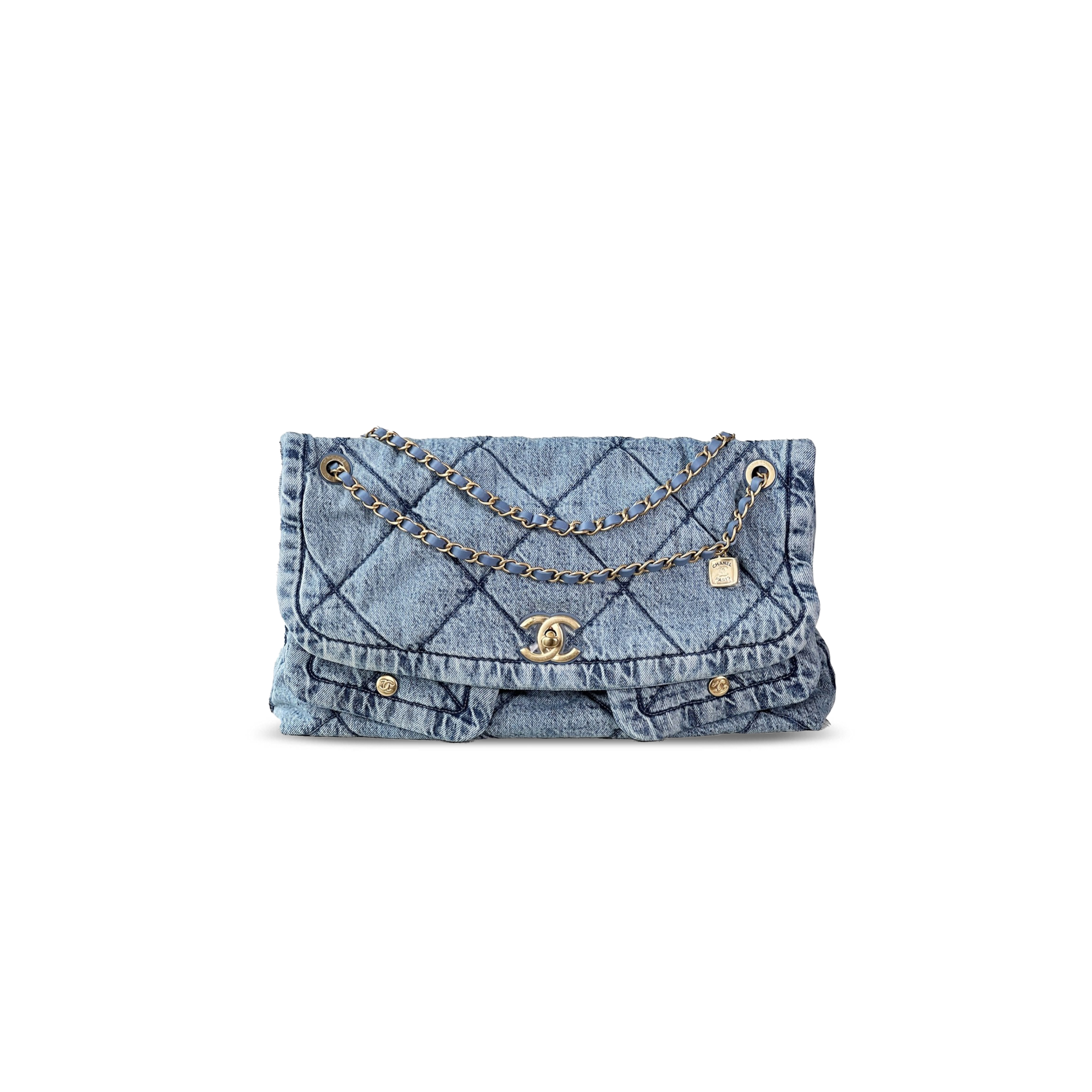 CHANEL BLUE WASHED DENIM MAXI FLAP BAG AS5727 (45*26.5*9.5cm)